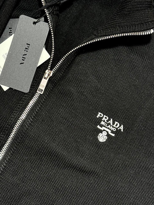 Prada Knitted Cashere  Zip-Up Tracksuit Men's in Black Reps UK Best Quality AAA Replica