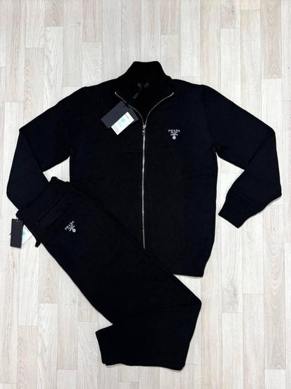 Prada Knitted Cashere  Zip-Up Tracksuit Men's in Black Reps UK Best Quality AAA Replica