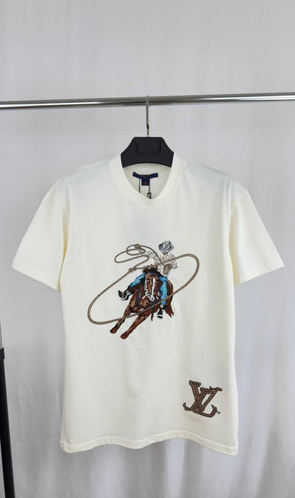 Louis Vuitton Graphic Cowboy Motif Embroidered Cotton T-Shirt in 2 Colors Men's Women's Reps UK Best Quality Replica