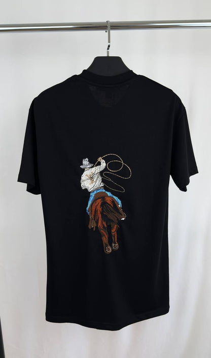 Louis Vuitton Graphic Cowboy Motif Embroidered Cotton T-Shirt in 2 Colors Men's Women's Reps UK Best Quality Replica