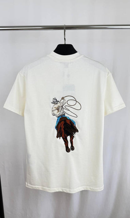 Louis Vuitton Graphic Cowboy Motif Embroidered Cotton T-Shirt in 2 Colors Men's Women's Reps UK Best Quality Replica