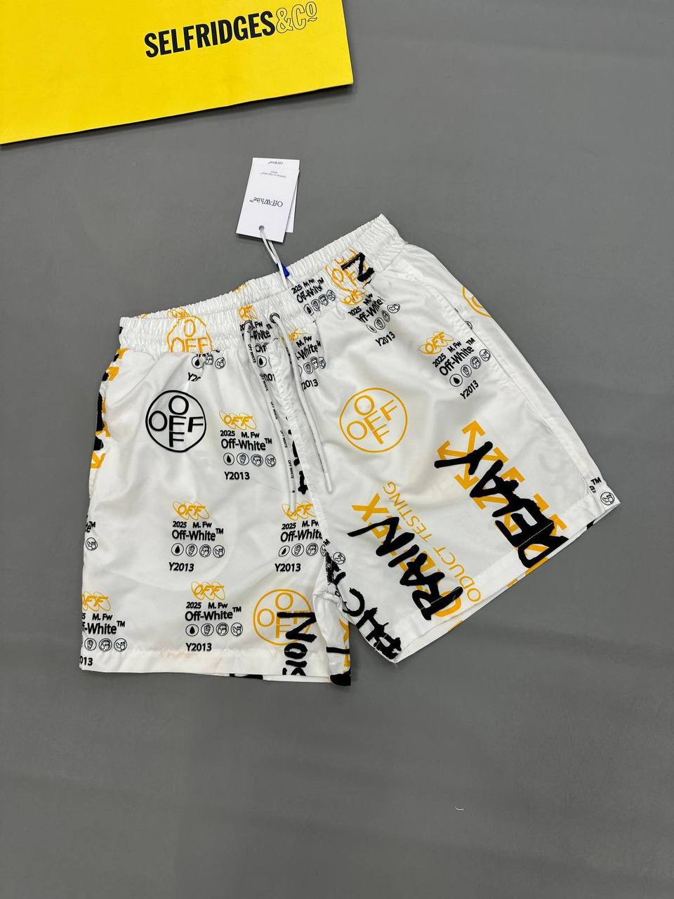 Off-White graphic print drawstring streetwear shorts men's AAA replica UK — designer reps sale