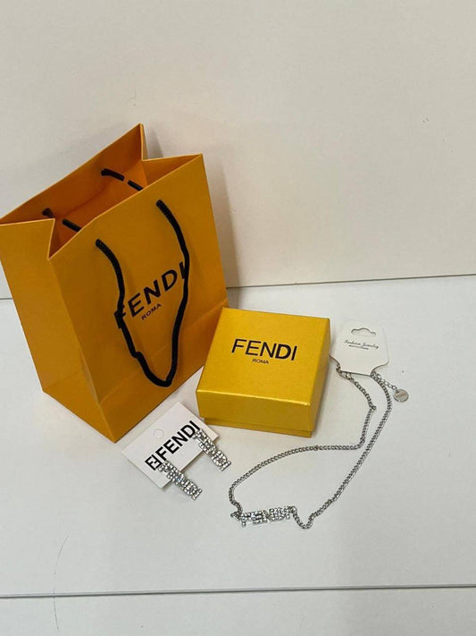 Fendi Crystal-Embellished Lettering Necklace & Earrings Set Women's Reps Sale UK Best Quality AAA Replica