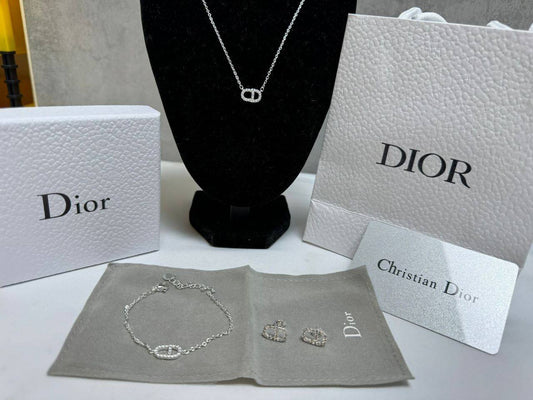 Christian Dior Crystal CD Necklace, Earrings & Bracelet Set Women's Reps Sale UK Best Quality AAA Replica