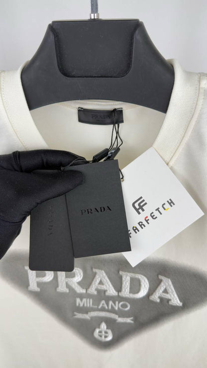 Prada Classic Cotton Short-Sleeve T-Shirt in White Color Men's Women's Reps UK Best Quality Replica