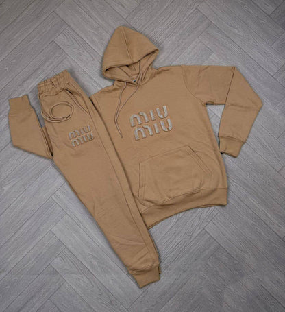 Miu Miu Embossed Logo Fleece Women's Tracksuit Beige Reps Sale UK Best Quality AAA Replica