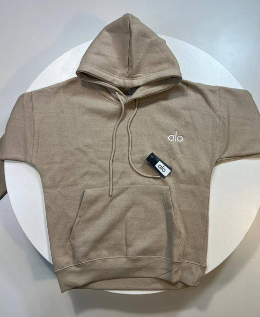 Alo Yoga Accolade Logo Women's Hoodie Beige Reps Sale UK Best Quality AAA Replica