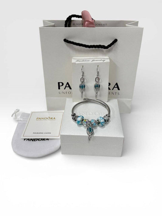 Pandora Hot Air Balloon Sky Blue Bracelets & Earrings Set Women's Reps Sale UK Best Quality AAA Replica