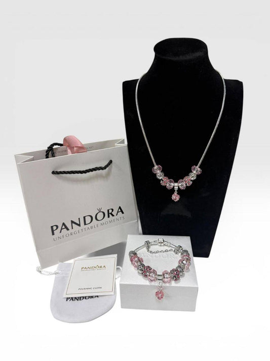 Pandora Pink Blossom Necklace & Bracelet Set Women's Reps Sale UK Best Quality AAA Replica