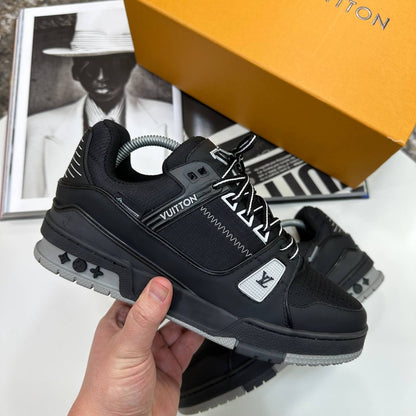 Louis Vuitton LV Men's Trainers 1AJATP Monogram Embossed in Black/Grey Reps Sale UK Best Quality AAA Replica