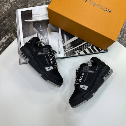 Louis Vuitton LV Men's Trainers 1AJATP Monogram Embossed in Black/Grey Reps Sale UK Best Quality AAA Replica