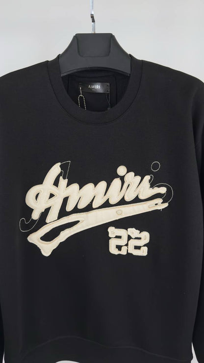 Amiri '22' Crewneck Men's Women's Jumper in Black Cotton Reps UK Best Quality AAA Replica