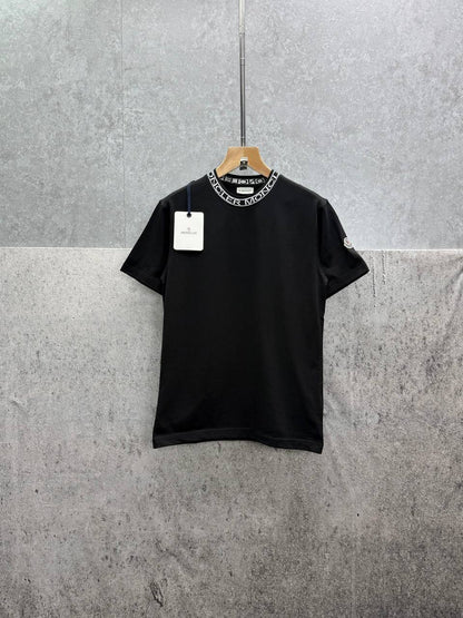 Moncler Collar Logo-Trimmed Cewneck Cotton T-Shirt Men's Women's in 2 Colors Reps UK Best Quality Sale AAA Replica