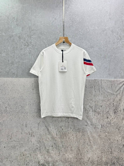Moncler Tricol Arm Stripe in White Color T-Shirt Men's Women's Reps UK Best Quality Replica