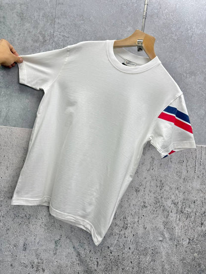Moncler Tricol Arm Stripe in White Color T-Shirt Men's Women's Reps UK Best Quality Replica