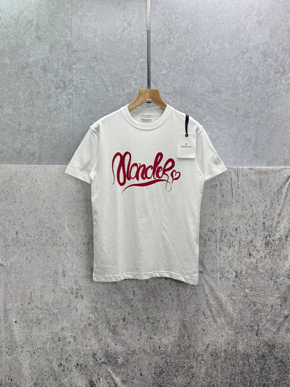 Moncler Calligraphy Logo Cotton T-Shirt Men's Women's in 2 Colors Reps UK Best Quality Replica