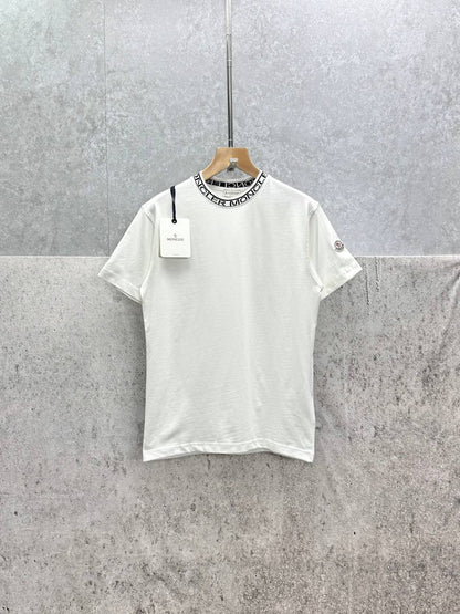 Moncler Collar Logo-Trimmed Cewneck Cotton T-Shirt Men's Women's in 2 Colors Reps UK Best Quality Sale AAA Replica