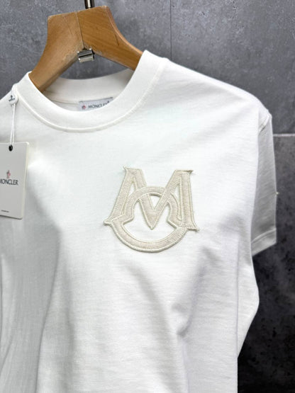 Moncler Embroidered "M" Logo Cotton T-Shirt Men's Women's in 2 Colors Reps UK Best Quality Sale AAA Replica