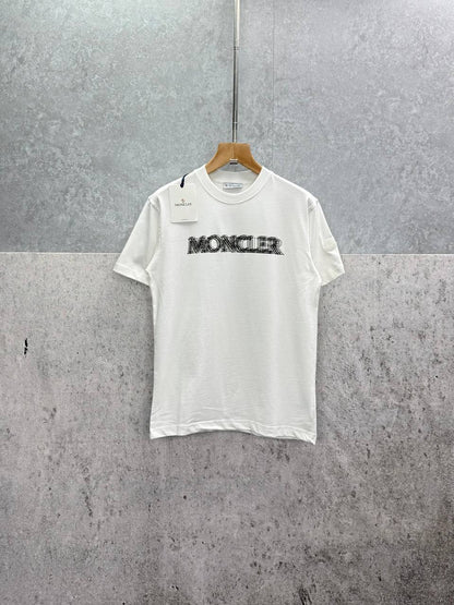 Moncler Blurred-Effect Logo Print Cotton T-Shirt Men's Women's in 2 Colors Reps UK Best Quality Sale AAA Replica