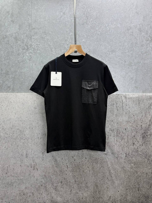 Moncler Monogram Nylon Pocket Cotton Jersey T-Shirt in 2 Colors Men's Women's Reps UK Best Quality AAA Replica