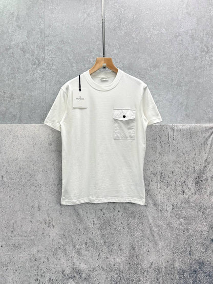Moncler Monogram Nylon Pocket Cotton Jersey T-Shirt in 2 Colors Men's Women's Reps UK Best Quality AAA Replica