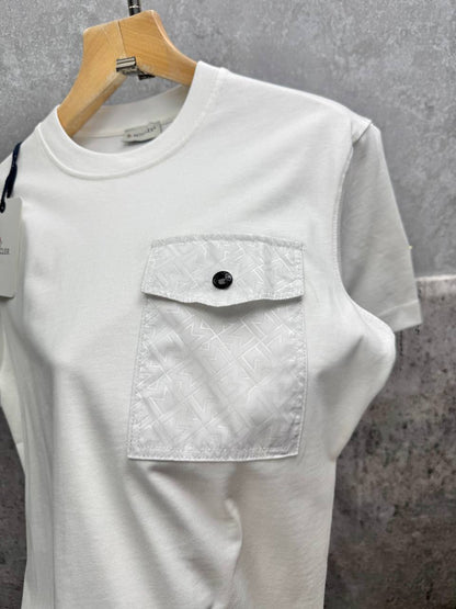 Moncler Monogram Nylon Pocket Cotton Jersey T-Shirt in 2 Colors Men's Women's Reps UK Best Quality AAA Replica