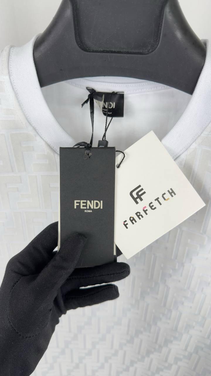 Fendi All-Over FF Logo Print Short Sleeve T-Shirt in 2 Colors Men's Women's Reps UK Best Quality AAA Replica