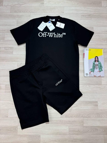 Off-White Big Bookish Logo Short Sleeve Men's T-Shirts & Shorts Set in Black Color Reps Sale UK Best Quality Sale AAA Replica