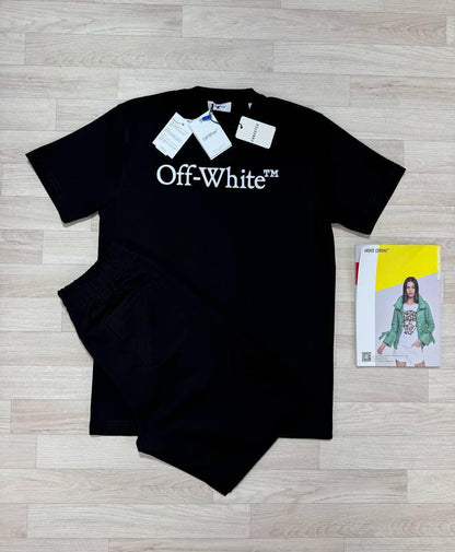 Off-White Big Bookish Logo Short Sleeve Men's T-Shirts & Shorts Set in Black Color Reps Sale UK Best Quality Sale AAA Replica