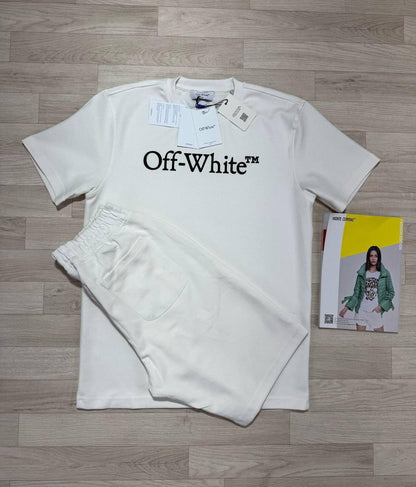 Off-White Big Bookish Logo Short Sleeve Men's T-Shirts & Shorts Set in White Color Reps Sale UK Best Quality Sale AAA Replica