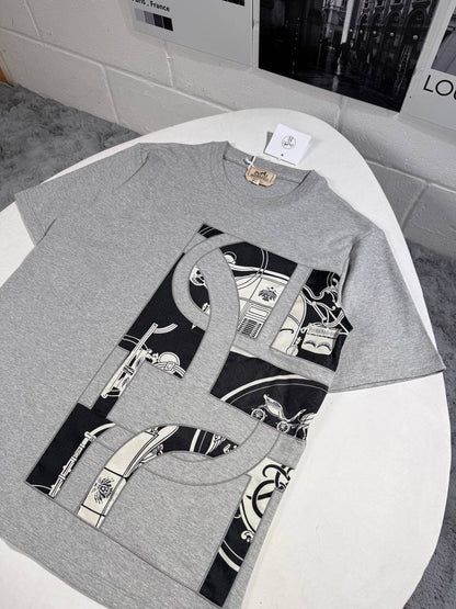 Hermès "Ex-Libris" Printed Crewneck Men's Women's T-Shirts in Different Colors Reps Sale UK Best Quality AAA Replica