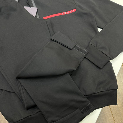 Prada Full-Zip Red Stripe Logo Accent Hooded Tracksuits in 2 Colors Reps Sale UK Best Quality AAA Replica