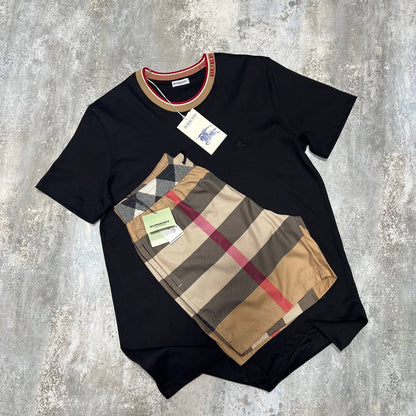 Burberry Jacquard-Striped Collar Men's Women's T-Shirts & Shorts Set in Different Colors Reps Sale UK Best Quality AAA Replica