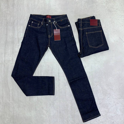 Gucci Slim-Fit Raw Denim Dark Blue Men's Jeans in Multiple Waist Sizes Reps Sale UK Best Quality AAA Replica