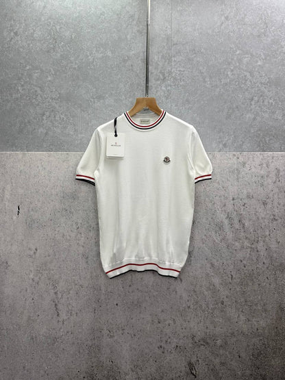 Moncler Tricolour-Trimmed Logo Patch Short Sleeve in 2 Colors T-Shirt Men's Women's Reps Sale UK Best Quality Replica