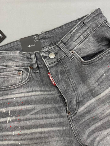 Dsquared2 Grey Wash Paint Splatter Slim Fit Jeans in Multiple Waist Sizes Reps Sale UK Best Quality AAA Replica