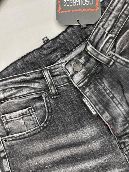 Dsquared2 Black Distressed Whiskered Icon Patch Jeans in Multiple Waist Sizes Reps Sale UK Best Quality AAA Replica
