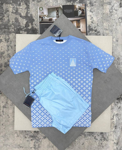 Louis Vuitton Monogram Blason Gradient Short Sleeve T-Shirts & Shorts Set in Different Colors Men's Reps Sale UK Best Quality AAA Replica
