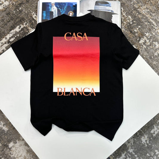 Casablanca Gradient Square Short Sleeve Crewneck Men's Women's T-Shirts in Black Color Reps Sale UK Best Quality AAA Replica