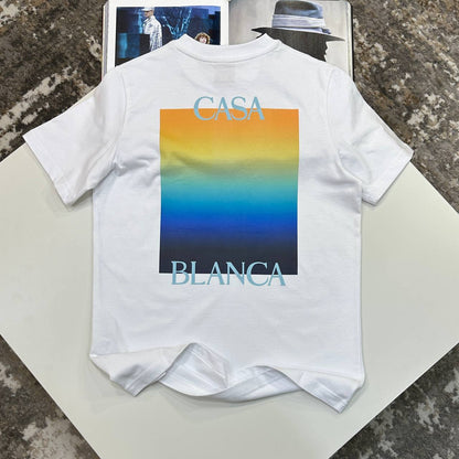 Casablanca Gradient Square Short Sleeve Crewneck Men's Women's T-Shirts in White Color Reps Sale UK Best Quality AAA Replica