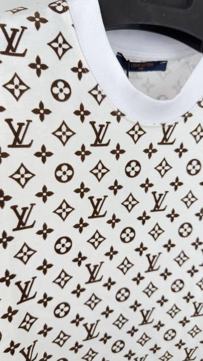 Louis Vuitton Monogram Pattern Crewneck Design T-Shirt in 2 Colors Men's Women's Reps Sale UK Best Quality AAA Replica