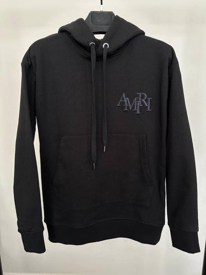 Amiri Signature Staggered Logo Hoodie in Black Men's Women's Hoodie in Different Colors Reps UK Best Quality AAA Replica