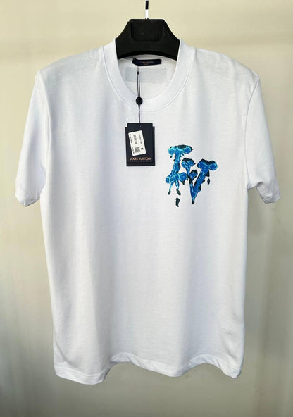 Louis Vuitton Blue Graphic Dripping LV Logo T-Shirt Men's Women's in 2 Colors Reps UK Best Quality Sale AAA Replica