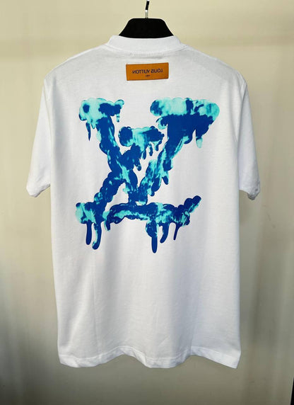 Louis Vuitton Blue Graphic Dripping LV Logo T-Shirt Men's Women's in 2 Colors Reps UK Best Quality Sale AAA Replica
