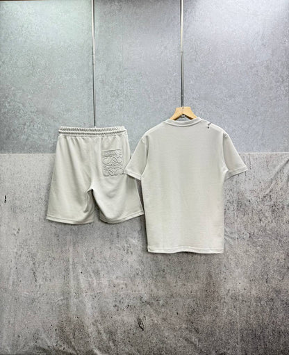 Loewe Relaxed Fit Anagram Embroidery Pocket Short Sleeve T-Shirts & Shorts Set in White Color Men's Reps Sale UK Best Quality AAA Replica