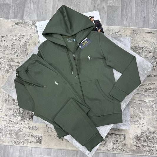 Polo Ralph Lauren Logo Double-Knit Full-Zip Olive Green Tracksuit Mens Reps Sale UK Best Quality AAA Replica