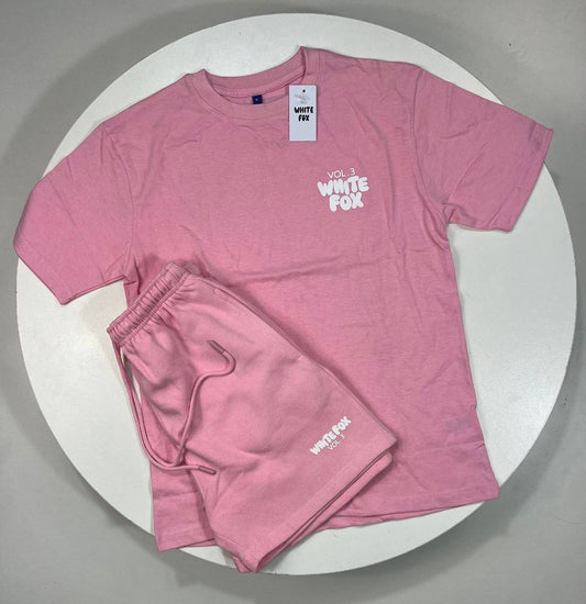 White Fox Boutique Vol. 3 "Offstage" Pink Oversized T-Shirt & Shorts Set Women's Reps UK Best Quality Sale AAA Replica
