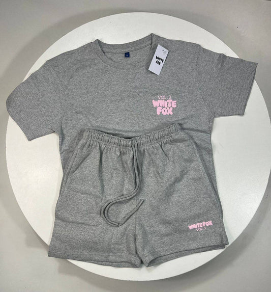 White Fox Boutique Vol. 3 "Offstage" Oversized Grey T-Shirt & Shorts Set Women's Reps UK Best Quality Sale AAA Replica