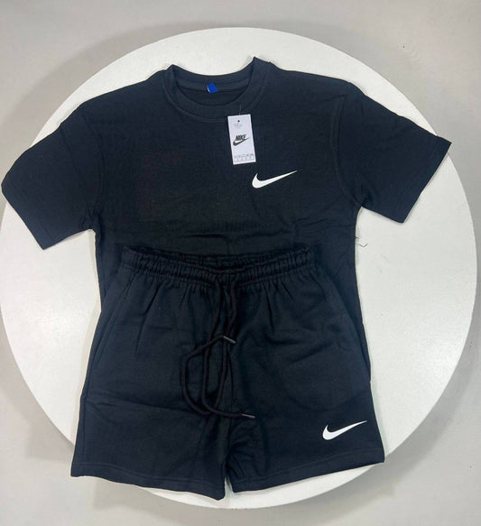 Nike Club Fleece Short-Sleeve T-Shirt & Shorts Set Black Women's Reps UK Best Quality Sale AAA Replica