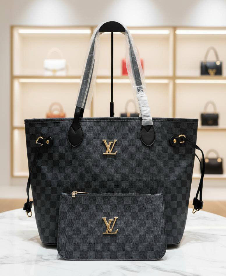 Louis Vuitton Damier Graphite Checkerboard Neverfull-Style Tote Bag and Wallet Set Women's Reps Sale UK Best Quality AAA Replica